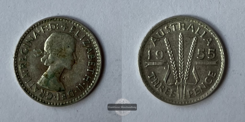  Australien 3 Pence 1955 Elizabeth II KM#57 FM-Frankfurt  Feinsilber: 0,705g   