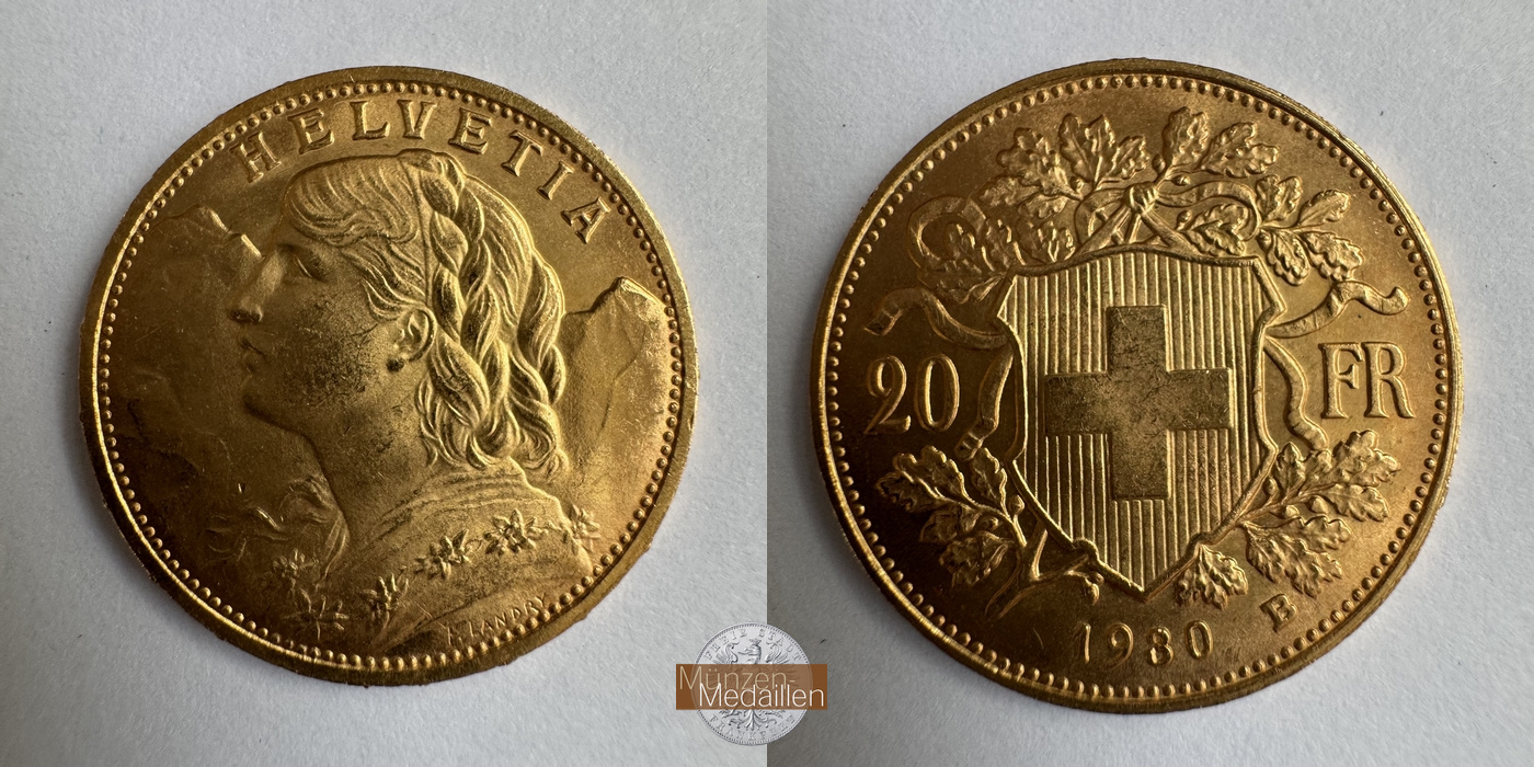 Schweiz  20sFR MM-Frankfurt KM#35.1 Feingold: 5,81g Vreneli 1930 B 