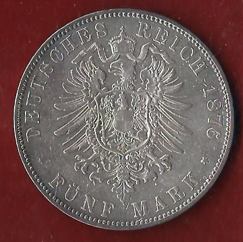  5 Mark Hessen 1876 ss Münzenankauf Koblenz Frank Maurer AI1   