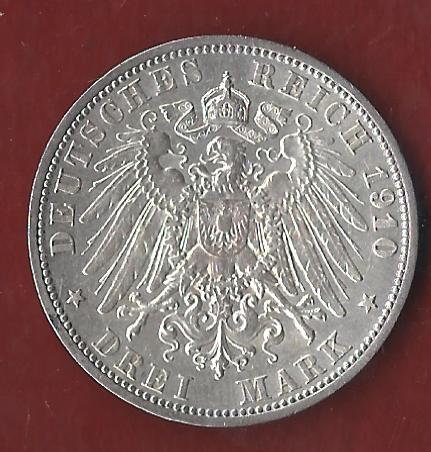 3 Mark Hessen 1910 ss-vz Münzenankauf Koblenz Frank Maurer AI302   