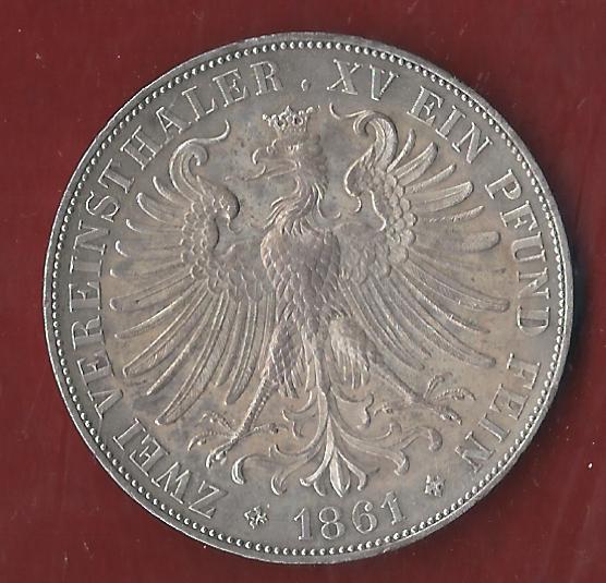  Doppelthaler Frankfurt 1861 ss-vz Münzenankauf Koblenz Frank Maurer AI304   