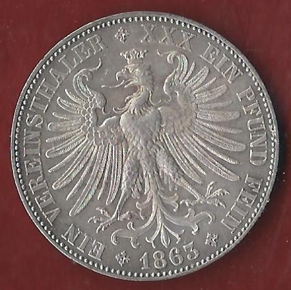  Thaler Frankfurt 1863 ss-vz Münzenankauf Koblenz Frank Maurer AI305   