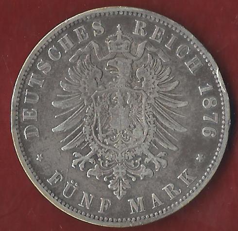  5 Mark Wilhelm I 1876 A Münzenankauf Koblenz Frank Maurer AI315   