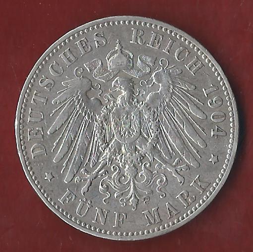  5 Mark Wilhelm II 1904 A Münzenankauf Koblenz Frank Maurer AI317   