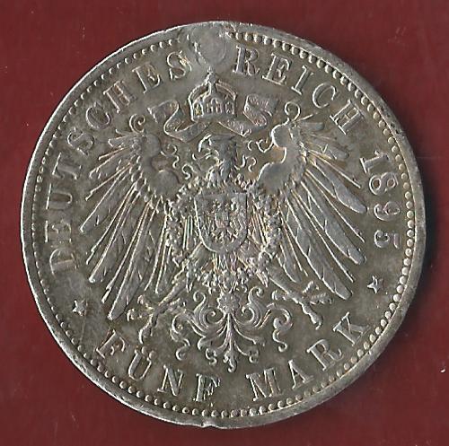  5 Mark Wilhelm II 1895 HKSP Münzenankauf Koblenz Frank Maurer AI318   