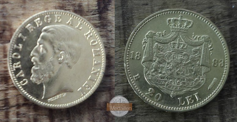 Rumänien, Karl I. 1866-1914. MM-Frankfurt  Feingoldt: 5,81g 20 Lei 1883 B 