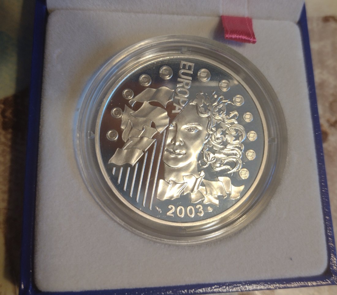 Silbermünze Frankreich 1,5€ 2003, Europa, in original Schachtel