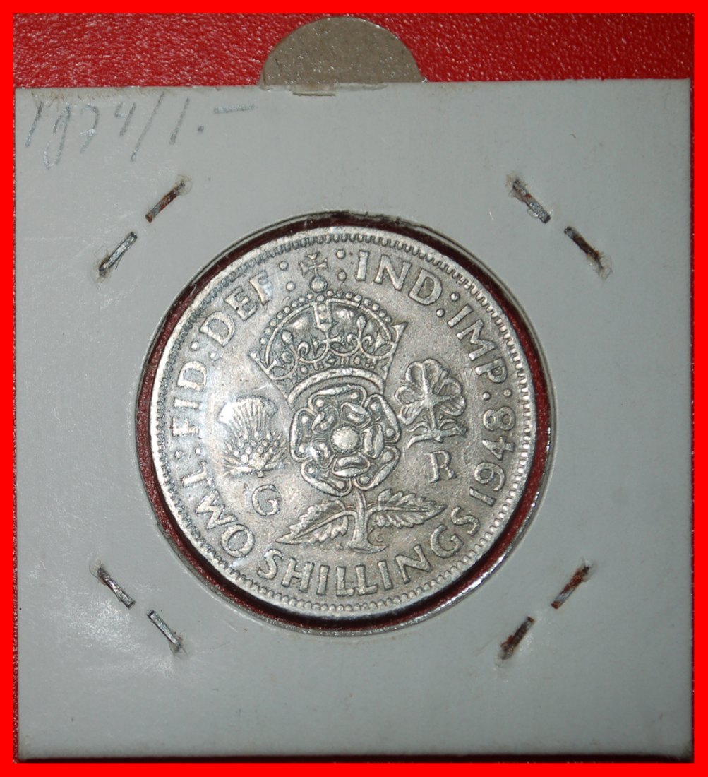 Ⰶ TUDOR ROSE WITH INDIA: GREAT BRITAIN ★ 2 SHILLINGS FLORIN 1948 GEORGE VI★LOW START ★ NO RESERVE!
