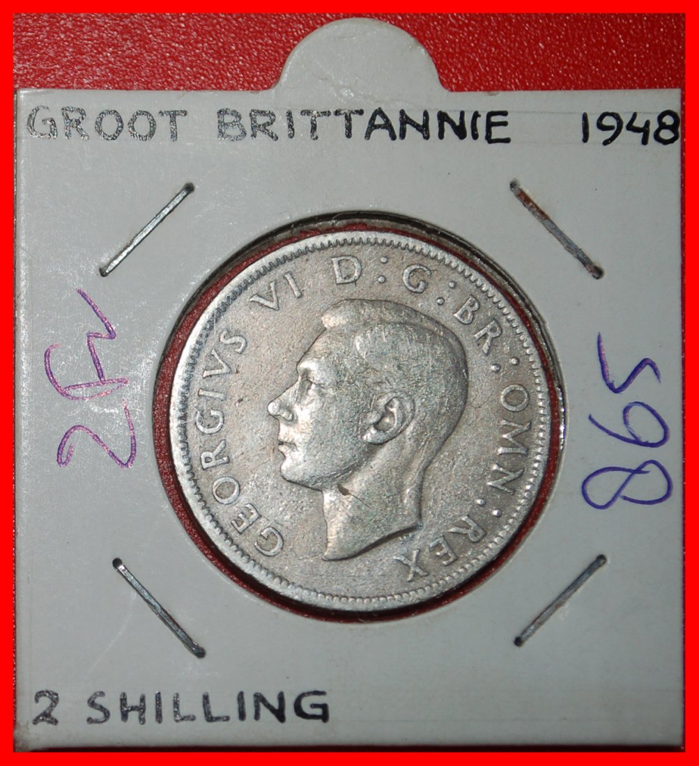  Ⰶ TUDOR ROSE WITH INDIA: GREAT BRITAIN ★ 2 SHILLINGS FLORIN 1948 GEORGE VI★LOW START ★ NO RESERVE!   