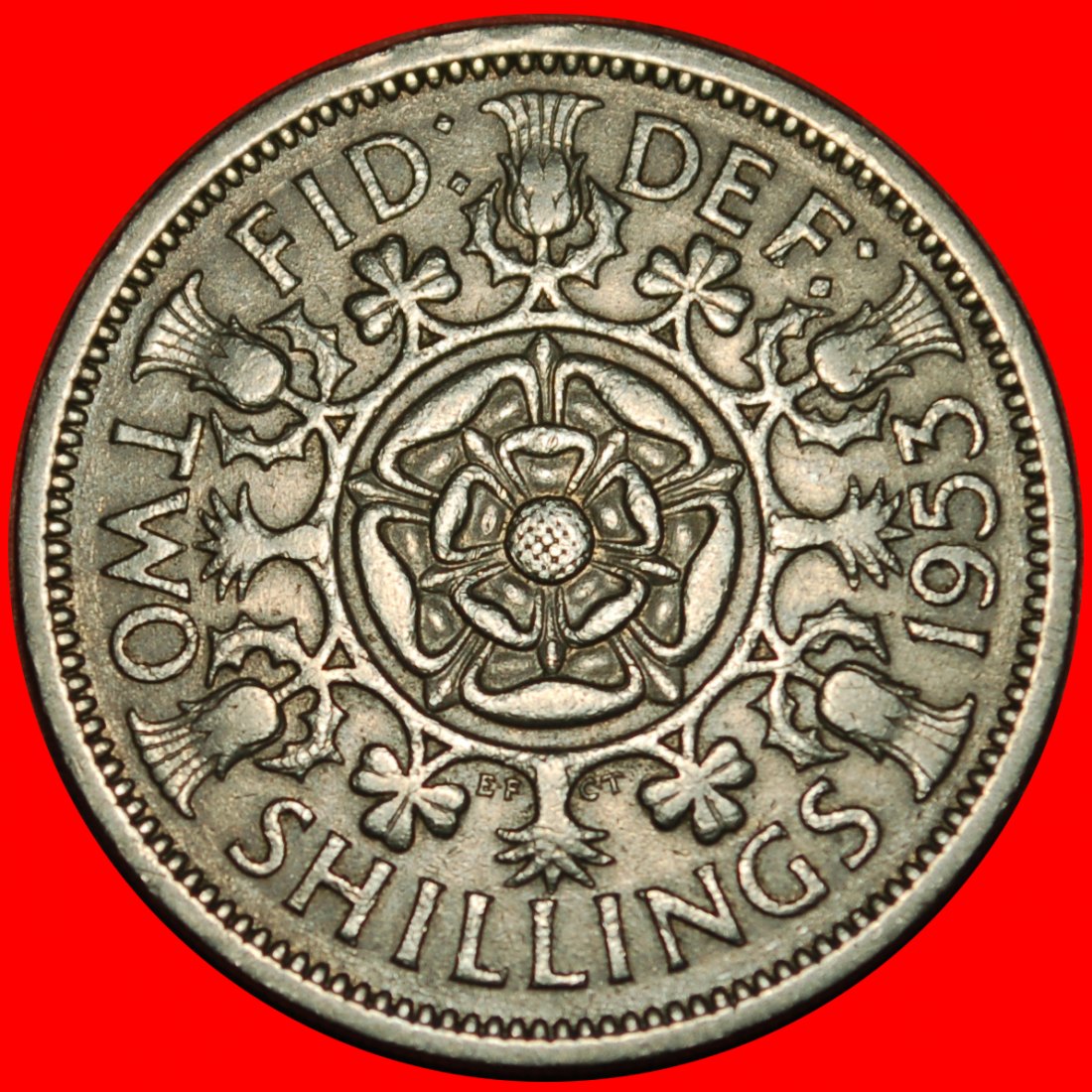 Ⰶ TUDOR ROSE (1953-1970): GROSSBRITANNIEN★2 SHILLING 1953! ELISABETH II. (1952-2022)★OHNE VORBEHALT!