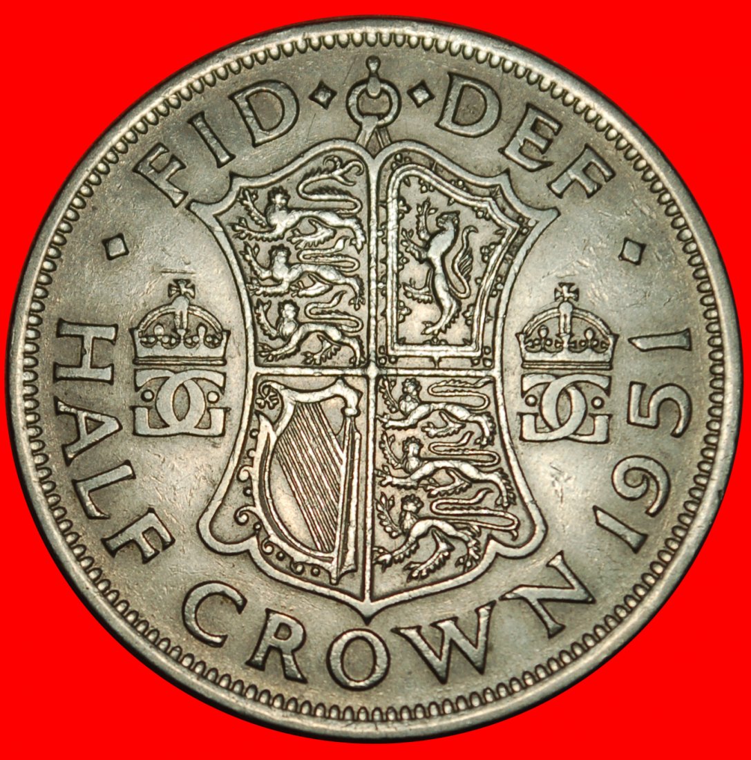 Ⰶ WITHOUT INDIA (1949-1952): GREAT BRITAIN★ HALF CROWN 1951! GEORGE VI 1937-★LOW START ★ NO RESERVE!