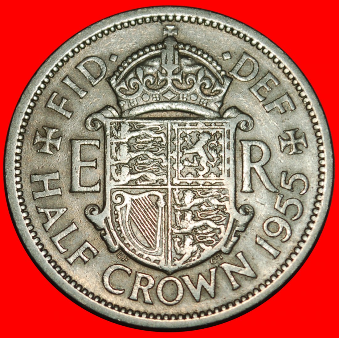 Ⰶ COAT OF ARMS (1954-1970):GREAT BRITAIN★HALF CROWN 1955! ELIZABETH II 1953-★LOW START ★ NO RESERVE!