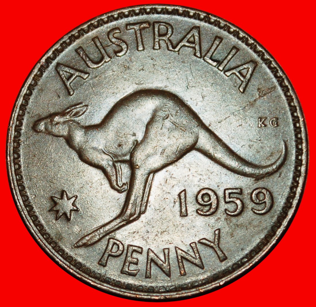 Ⰶ PERTH (1953-1964): AUSTRALIEN★1 PENNY 1959! KÄNGURU! ELISABETH II. (1952-2022)★OHNE VORBEHALT!