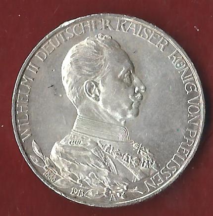  Preussen 3 Mark Kaiser in Uniform 1913 Münzenankauf Koblenz Frank Maurer AI320   