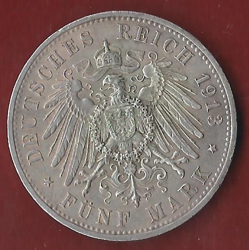  Preussen 5 Mark Kaiser in Uniform 1913 Münzenankauf Koblenz Frank Maurer AI321   