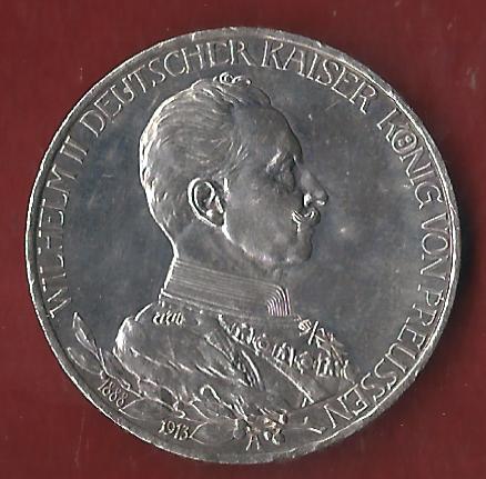  Preussen 3 Mark Kaiser in Uniform 1913 Münzenankauf Koblenz Frank Maurer AI324   