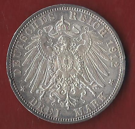  Preussen 3 Mark Wilhelm II 1912 Münzenankauf Koblenz Frank Maurer AI330   