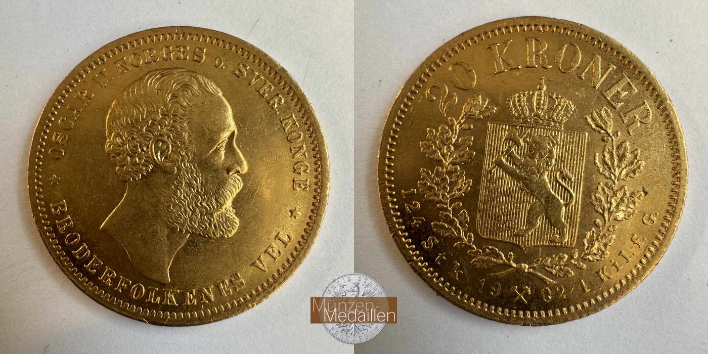 Schweden, Oscar II (1872-1907) MM-Frankfurt KM#765 Feingold: 8,06g 20 Kronen 1902 