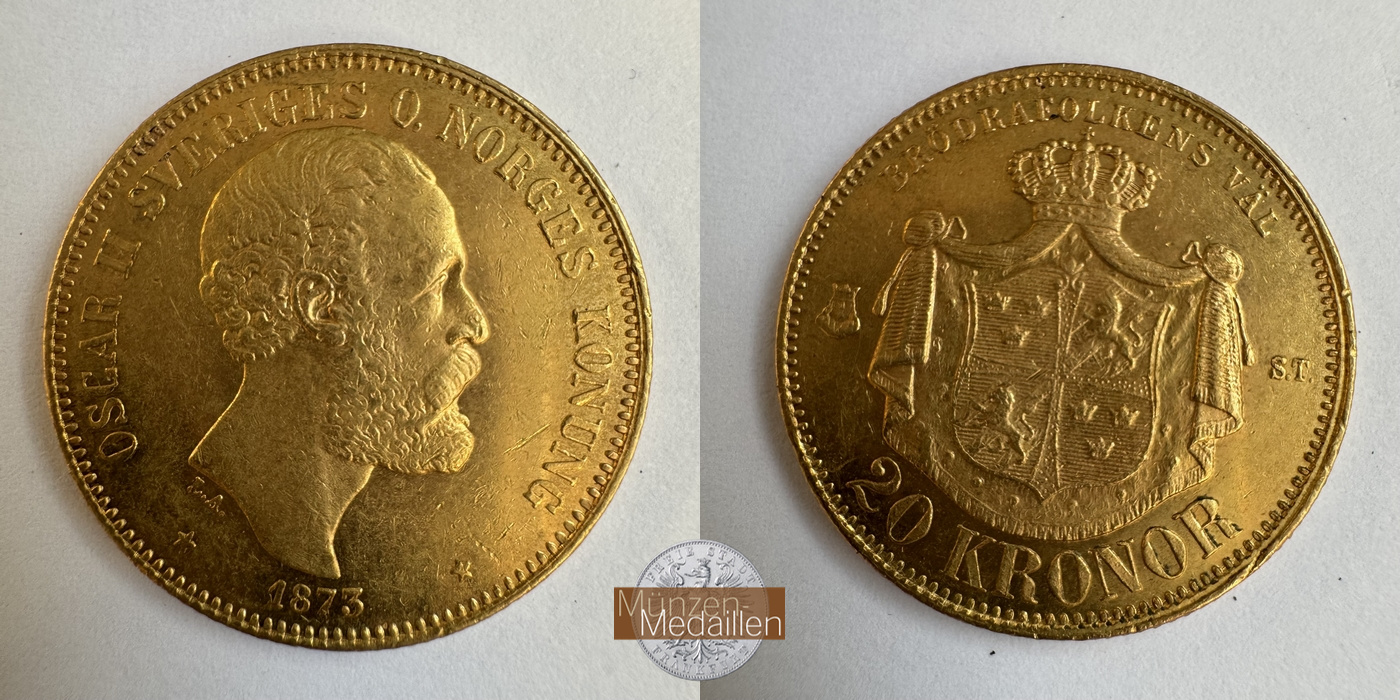 Schweden, Oscar II (1872-1907) MM-Frankfurt KM#733 Feingold: 8,06g 20 Kronen 1873 