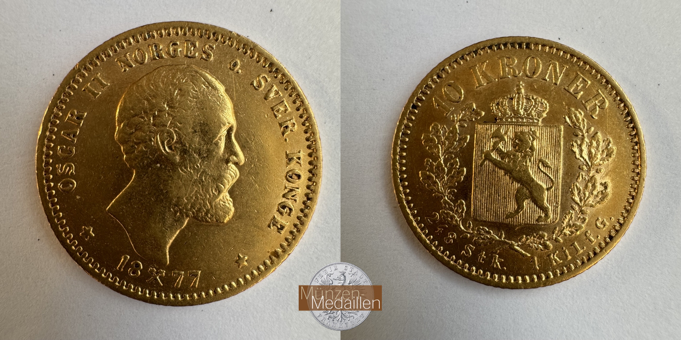 Schweden, Oscar II (1872-1907) MM-Frankfurt KM#358 Feingold: 4,03g 10 Kronen 1877 