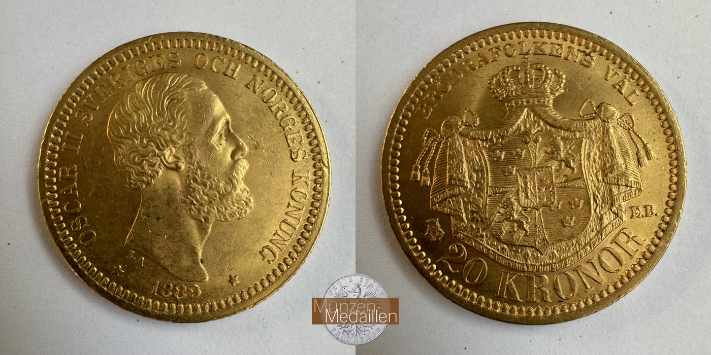 Schweden, Oscar II (1872-1907) MM-Frankfurt KM#748 Feingold: 8,06g 20 Kronen 1902 