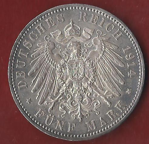  Preussen 5 Mark Kaiser in Uniform 1914 Münzenankauf Koblenz Frank Maurer AI336   