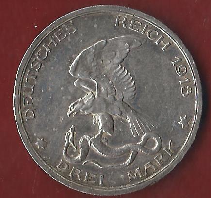  Preussen 3 Mark Befreiungskriege 1913 Münzenankauf Koblenz Frank Maurer AI340   