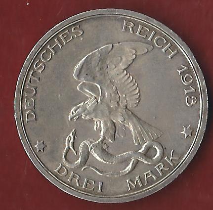  Preussen 3 Mark Befreiungskriege 1913 Münzenankauf Koblenz Frank Maurer AI341   