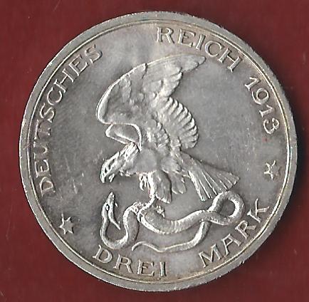  Preussen 3 Mark Befreiungskriege 1913 Münzenankauf Koblenz Frank Maurer AI342   