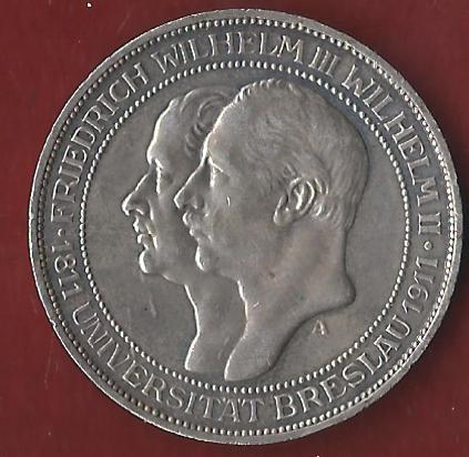  Preussen 3 Mark Uni Breslau 1911 Münzenankauf Koblenz Frank Maurer AI343   
