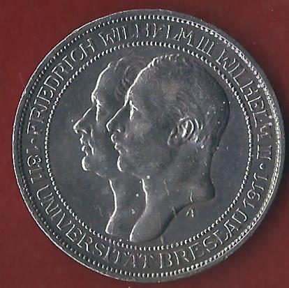  Preussen 3 Mark Uni Breslau 1911 Münzenankauf Koblenz Frank Maurer AI344   