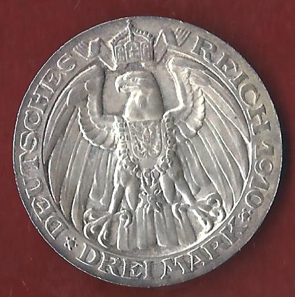  Preussen 3 Mark Uni Berlin 1910 Münzenankauf Koblenz Frank Maurer AI345   