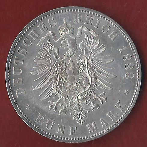 Preussen 5 Mark Friedrich III 1888 Münzenankauf Koblenz Frank Maurer AI347   