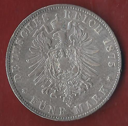  Sachsen 5 Mark 1875 Münzenankauf Koblenz Frank Maurer AI357   