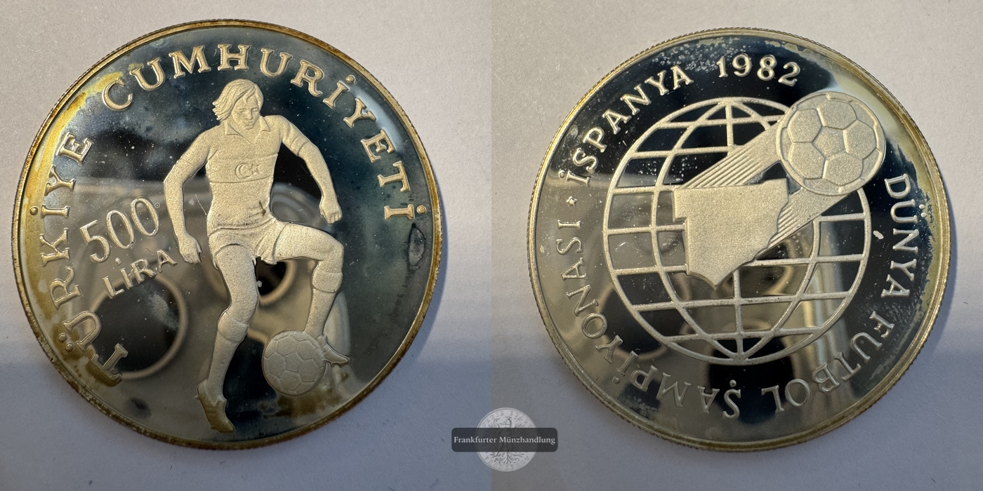  Türkei  500 Lira  1982 WM Spanien FM-Frankfurt KM#952 Feinsilber: 21,58g   