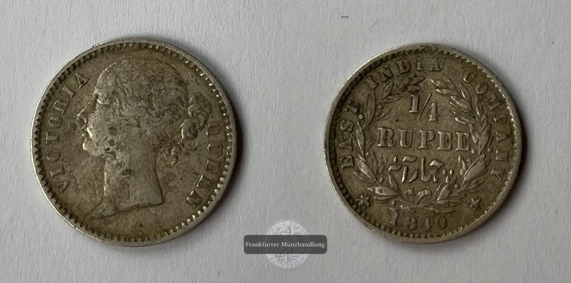  Britisch Indien  1/4 Rupie  1840 Victoria  KM#454 FM-Frankfurt Feinsilber: 2,66g   