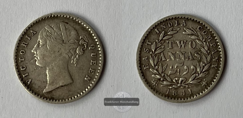  Britisch Indien  2 Annas  1841  Victoria  KM#460  FM-Frankfurt   Feinsilber: 1,33g   