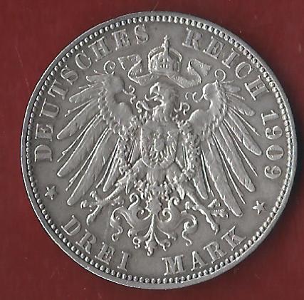  Sachsen 3 Mark 1909 Münzenankauf Koblenz Frank Maurer AI359   