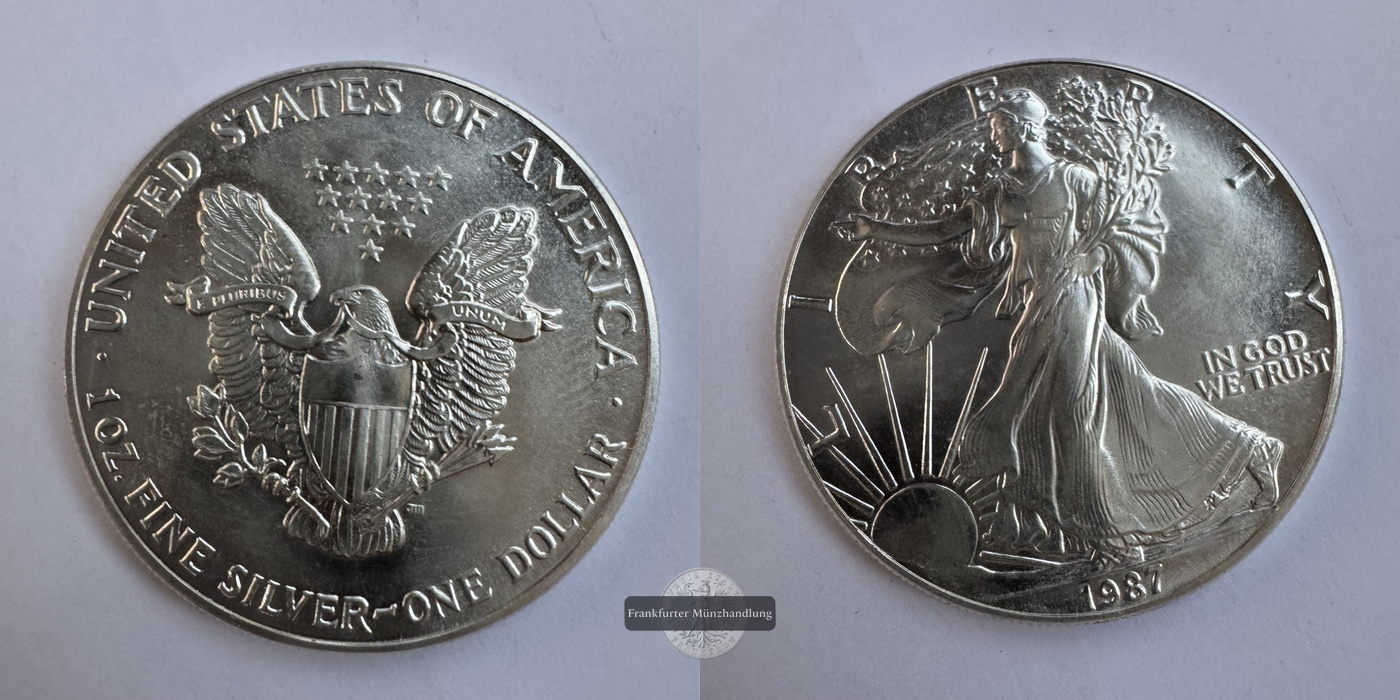  USA  1 Dollar 1987 American Eagle  FM-Frankfurt KM#273 Feinsilber: 31,1g   