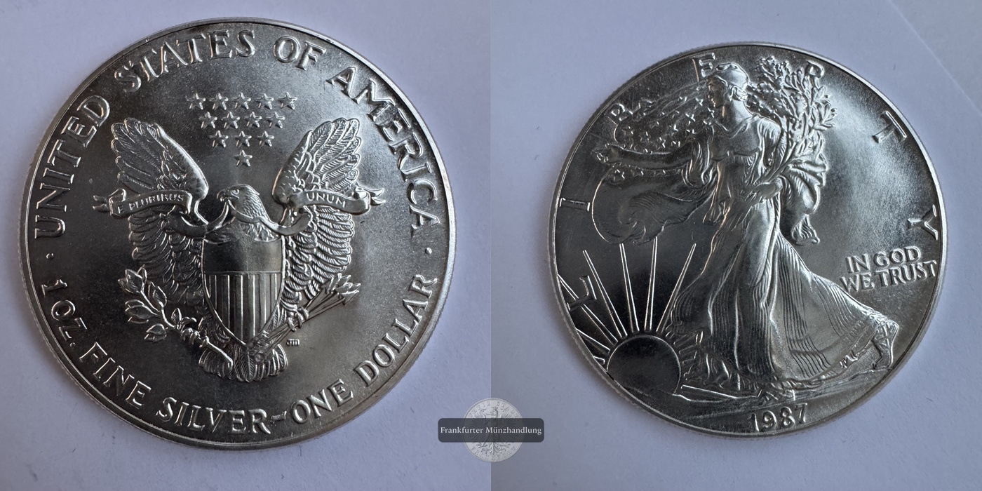  USA  1 Dollar 1987 American Eagle  FM-Frankfurt KM#273 Feinsilber: 31,1g   