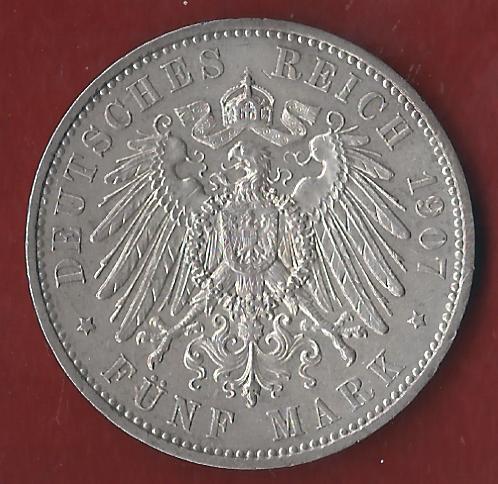  Sachsen 5 Mark 1907 Münzenankauf Koblenz Frank Maurer AI360   