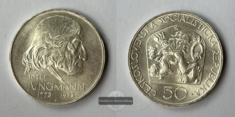  Tschechoslowakei  50 Kronen  1973  Josef Jungmann KM#79  FM-Frankfurt  Feinsilber: 9,1g   