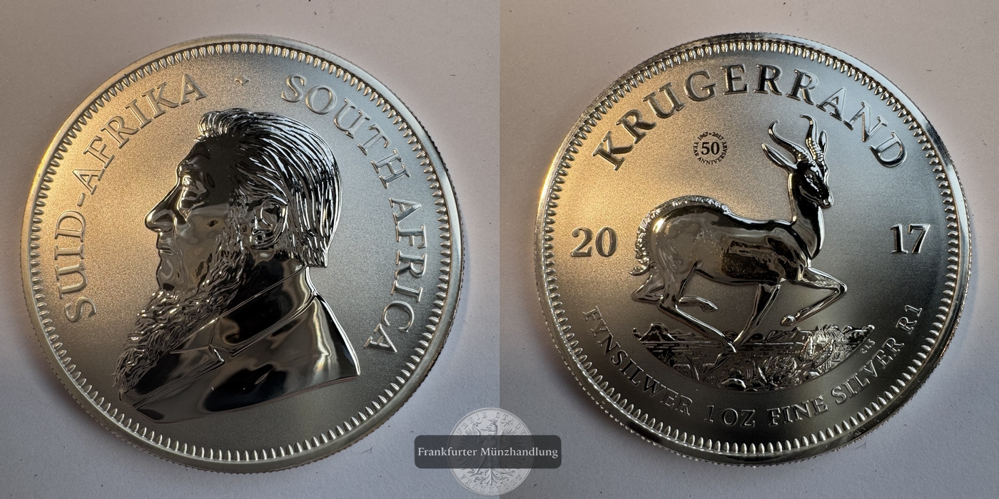  Süd Afrika. Silber-Krügerrand 2017 Jubiläumsausgabe FM-Frankfurt KM#691 Feinsilber: 31,10g   
