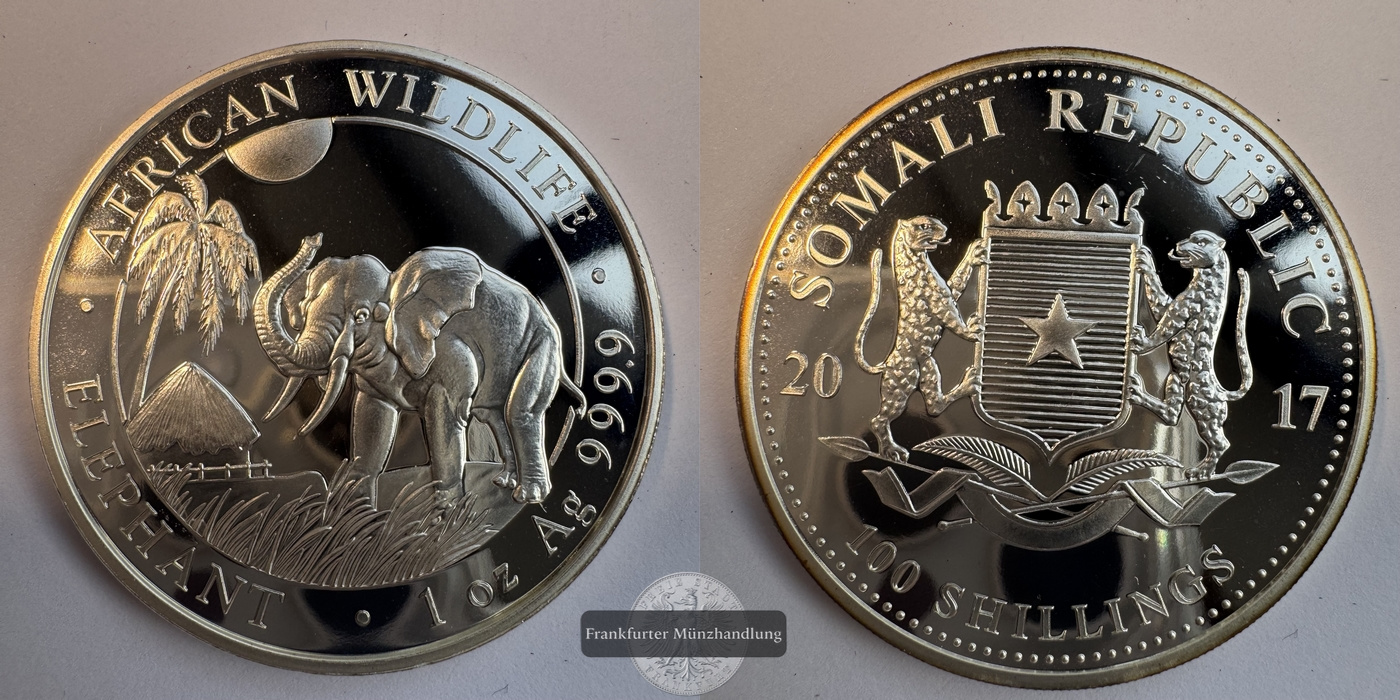  Somalia  100 Schilling  2017 Elephants FM-Frankfurt KM#271 Feinsilber: 31,1g   