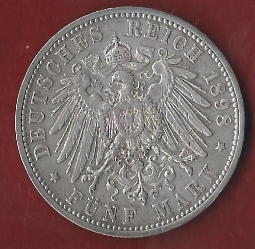  Baden 5 Mark 1898 Münzenankauf Koblenz Frank Maurer AI367   