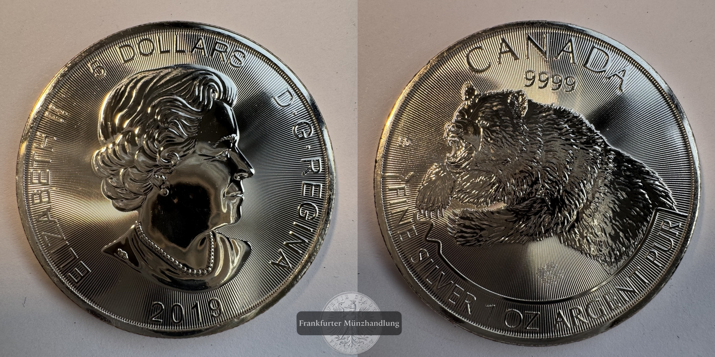  Kanada 5 Dollar 2019  Raubtiere - Grizzly   FM-Frankfurt  KM#2787  Feinsilber: 31,1g   