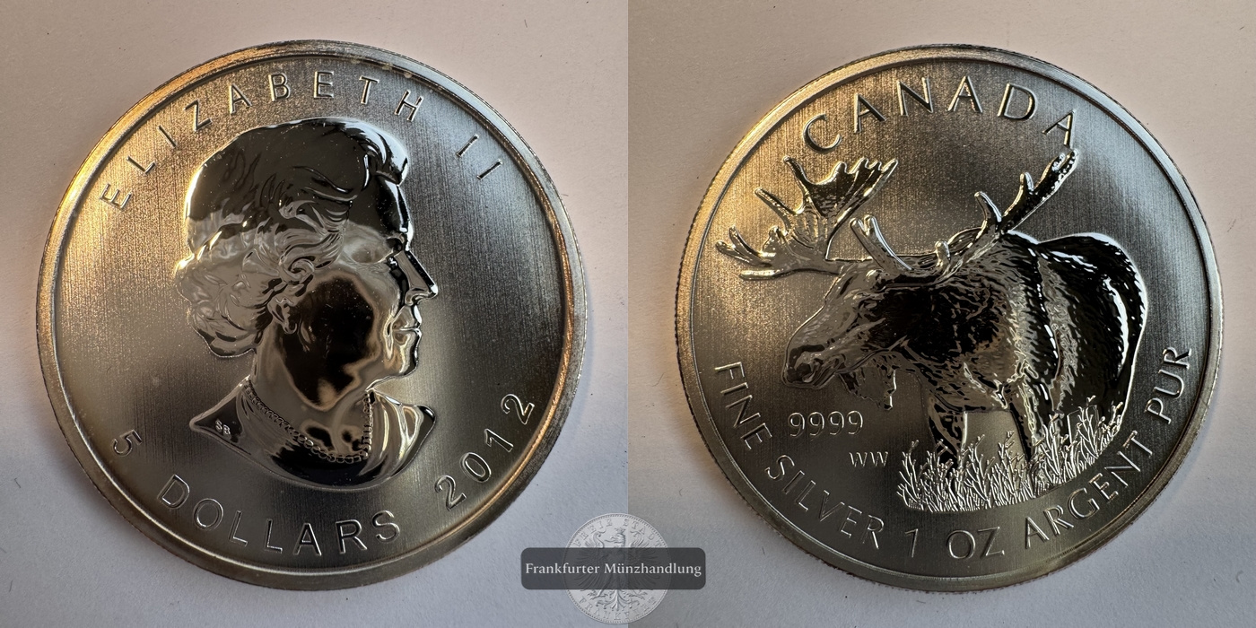  Kanada 5 Dollar 2012  Kanadische Tierwelt - Elch/Moose KM#1241 FM-Frankfurt Feinsilber: 31,1g   