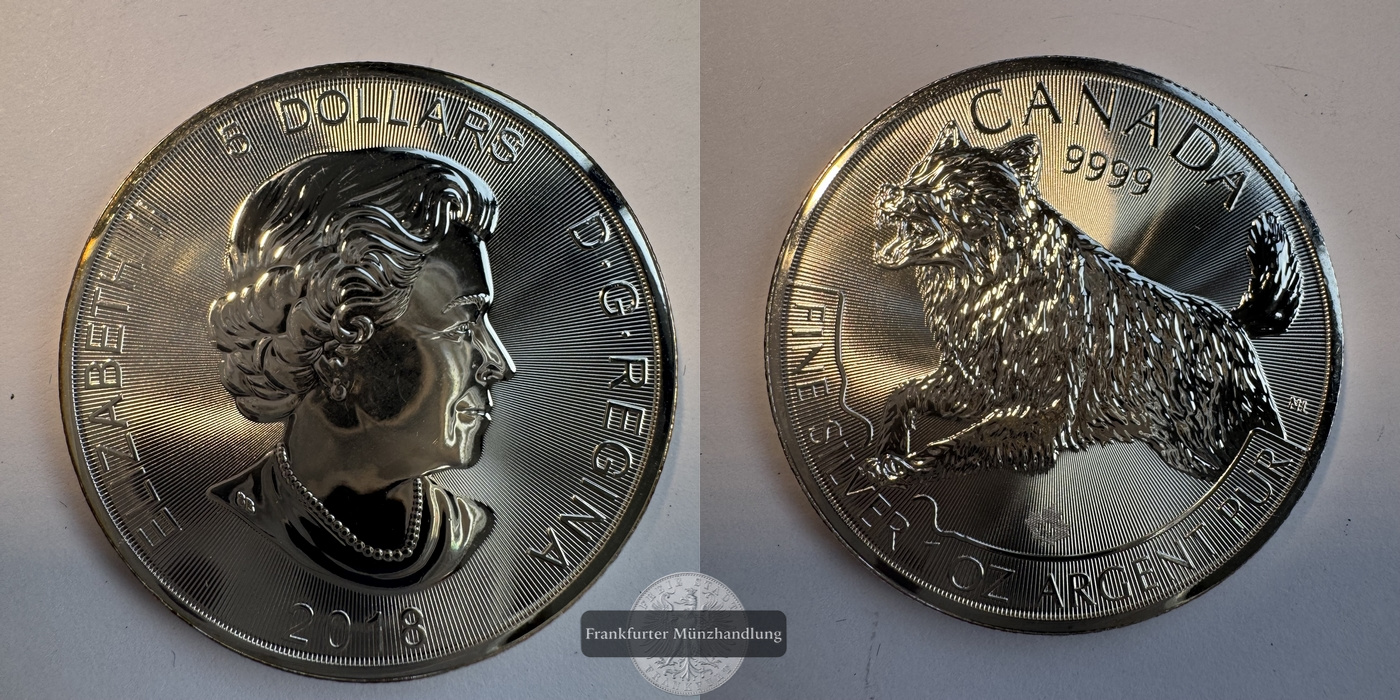  Kanada 5 Dollar 2018 Elizabeth II Wolf FM-Frankfurt KM#2594 Feinsilber: 31,1g   