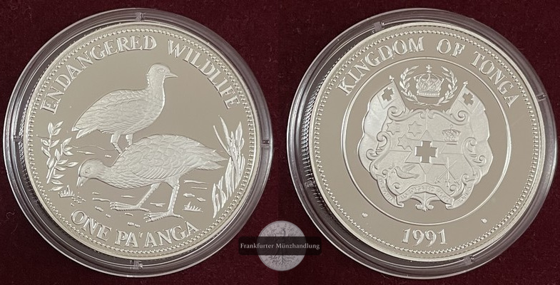  Tonga  1 PA'ANGA  1991 Tonga-Großfußhuhn  FM-Frankfurt  Feinsilber: 29,23g   