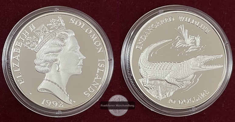  Solomon Island  10 Dollar Krokodil 1992  FM-Frankfurt  Feingewicht: 29,11g   